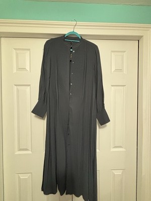 Massimo Dutti Blue Long Sleeve Long Pencil Dress Button Front Quilted XS 6625