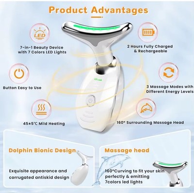 Neck Face Lifting Massager Skin Tighten Device LED and Anti Wrinkle Double Chin