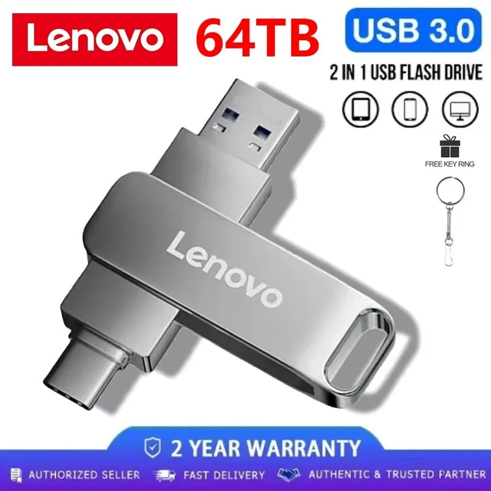 Unidad Flash Lenovo 64 TB USB 3.2 Alta Velocidad 16 TB 2 TB Metal Pendrive EE. UU. Foto 2 de 4