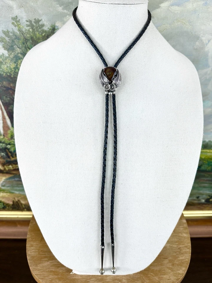 Impresionante corbata bolo vintage de plata esterlina de ágata de fuego del suroeste Foto 2 de 4