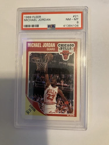 1989 FLEER #21 , MICHAEL JORDAN, CHICAGO BULLS , PSA GRADED 8 NM-MT, RARE