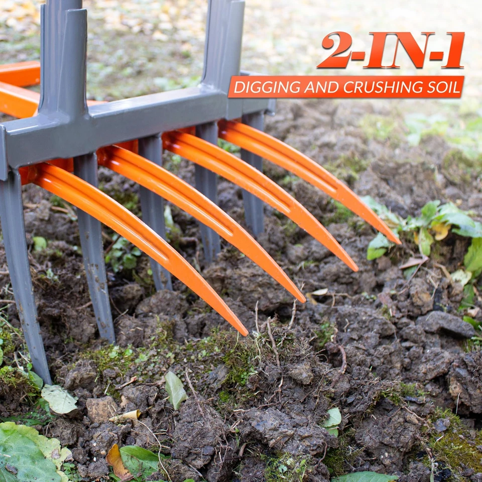 Herramienta de jardín de horquilla ancha, 9 dientes de alta resistencia horquilla ancha cultivadora manual, 2 en 1 Gard... Foto 4 de 4