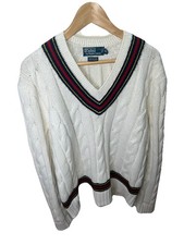 Polo Ralph Lauren Sweater Jumper Cricket Cable Knit Ivory Tennis Cashmere XL