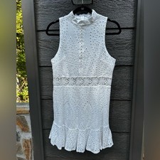 Altar'd State White Eyelet Mock Neck Ruffle Hem Dress Large