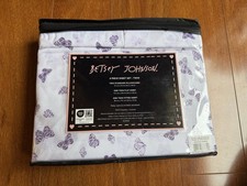 Betsey Johnson Four 4 Piece Sheet Set White Purple Butterflies Standard Twin