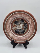 Vintage Mexican Folk Art Tonala Burnished Pottery Bird Wall Plate 9 1/2"
