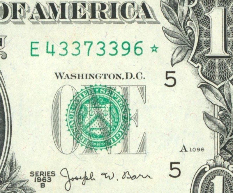 **STAR** $1 1963 (AU) ((JOSEPH BARR )) Federal Reserve ((2nd of 4 consecutive))