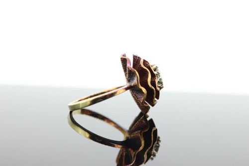 14k Diamond Daisy Flower Petal Ring Heat bluing 14k Gold Rose Petal with diamond - Picture 3 of 10