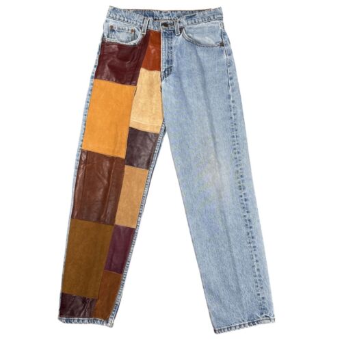 Rich Hippie Levis Patchwork Jeans Leather & Suede Panels Blue Denim Straight 30