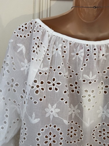 Joe Browns size 10 white long sleeved broderie anglaise top, thin drawstring tie - Picture 13 of 15