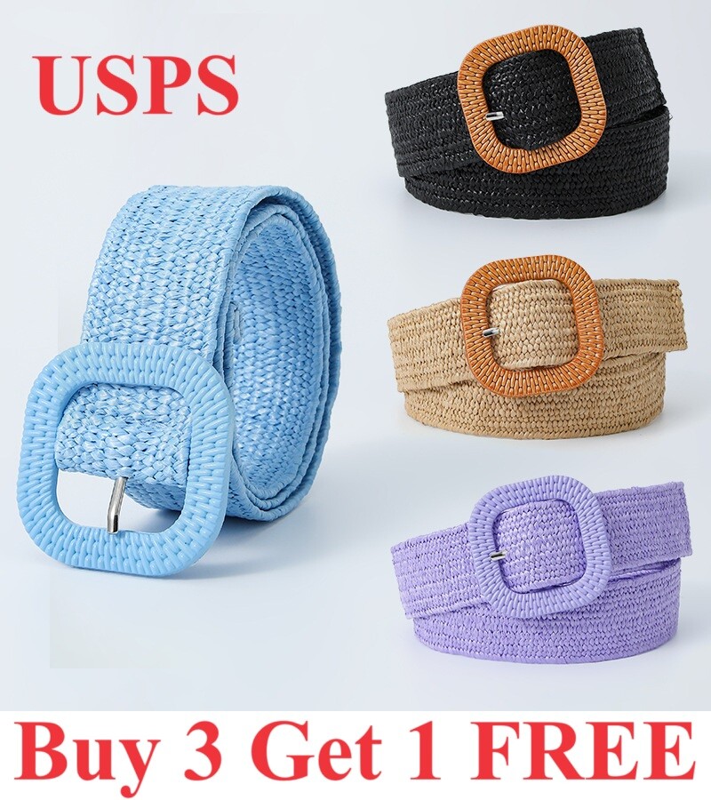 Women Straw Braided Square Buckle Wide Waistband Bohemian  display picture 3