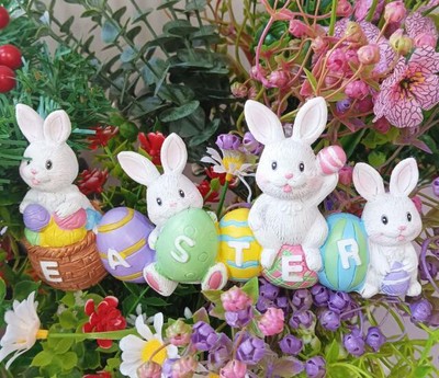 UK LED Easter Bunny Egg Statue Easter Bunny Decorations Statue for Table Office