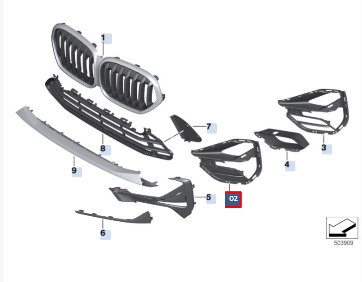 パーツ  X1 F48 BMW X1 F48 Front Bumper Right Grille 51118497246 8497246 NEW
