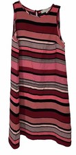 ANN TAYLOR LOFT Dress M Sleeveless Red Pink Black Striped Classic Party
