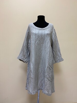 Grizas Womens Crincle Linen/Silk Knee Length Grey Dress Size