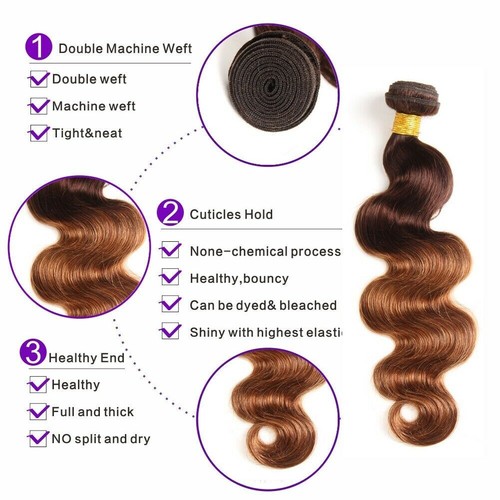 Ombre Body Wave Bundles Human Hair 1/3/4 Pcs Remy Virgin Hair Extensions Colored - Picture 11 of 65