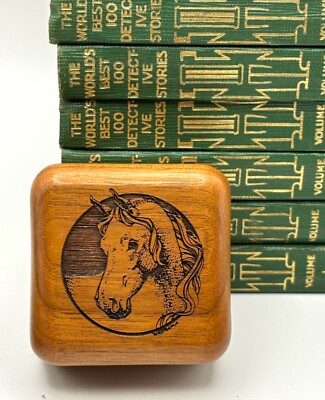 VTG Horse Laser Etched Wood Lidded Jewelry or Trinket Box Handcrafted by Laz-Art