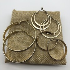 Vintage Hoop earrings lot 3 pairs graduated sizes goldtone