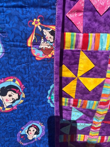 New. Purple and Blue Snow White handcrafted Baby Lab Crib Quilt 46x52 - Picture 4 of 6