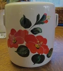Vintage McCoy Art Pottery Cookie Jar Floral Red Hibiscus with lid EUC