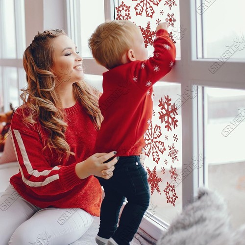 Glittery Window Clings Sheets, Xmas Large Snow Flake Glass Door Stickers 42cm - Picture 13 of 41