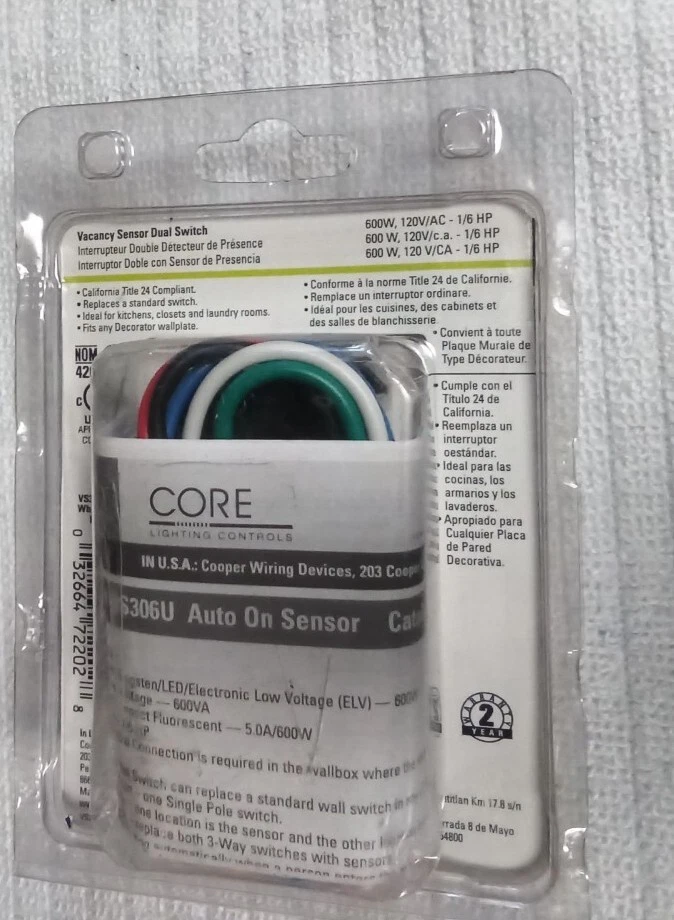 Cooper Wiring Devices Vacancy Sensor Switch 600W/VA 450 Sq Ft - Image 3 of 3