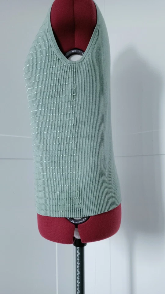 Suéter Kate Hill Pequeño Verde Cuentas Elastizado Tanque Acanalado Talla Grande Foto 3 de 4
