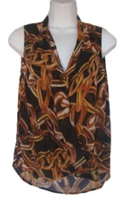 TRINA TURK Size P PETITE Brown Chain Print Faux Wrap Sleeveless Top NWT $74