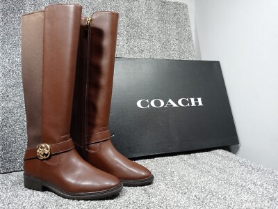 New w/ Box Coach Womens Farrah Tall Riding Walnut Leather Boots