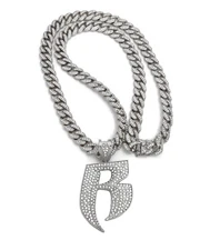 RUFF RYDERS PENDANT 30" SILVER CUBAN LINK CHAIN NECKLACE HIP HOP RAPPER DMX ICED