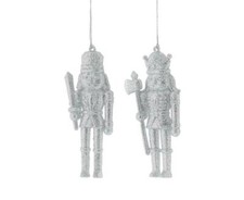 Image of Silver Glitter Nutcracker Christmas Tree decorations 13cm Pack x2 Assorted