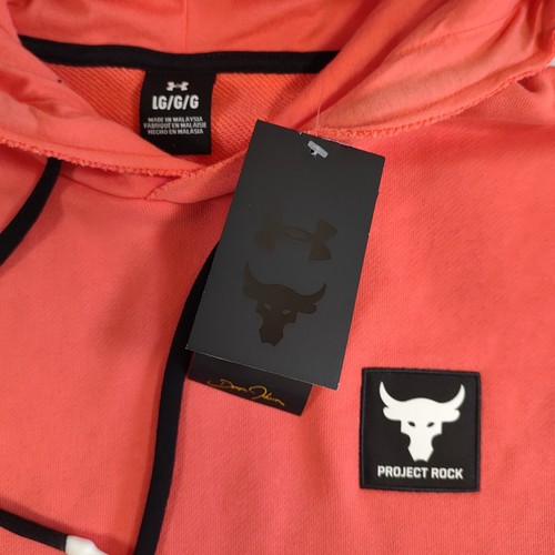 Under Armour Project Rock Mens Heavyweight Terry Hoodie Size L Red Coral New NWT - Picture 4 of 7