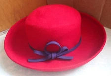 Vintage Red Hat Society 100% wool Red Hat Purple Bow Wide Brim