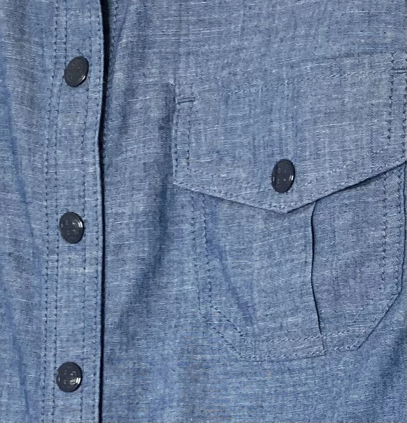 Camicia TORY BURCH Chambray blu Brigitte con cintura e cravatta in vita con bottoni abito 10 ?