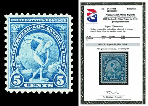 Scott 719 1932 5c Olympics Issue Mint Graded Superb 98 NH with PSE CERT - Picture 1 of 1