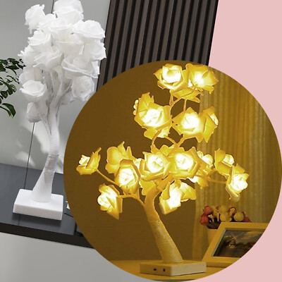 LED Rosenbaum Lampe Künstlich Bonsai Baum Licht Dekoleuchte USB Batteriebetriebe