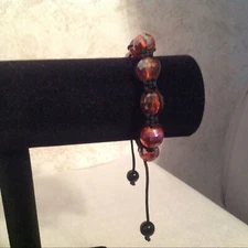 Black Corded Adjustable Pink Tinted Beads Bracelet