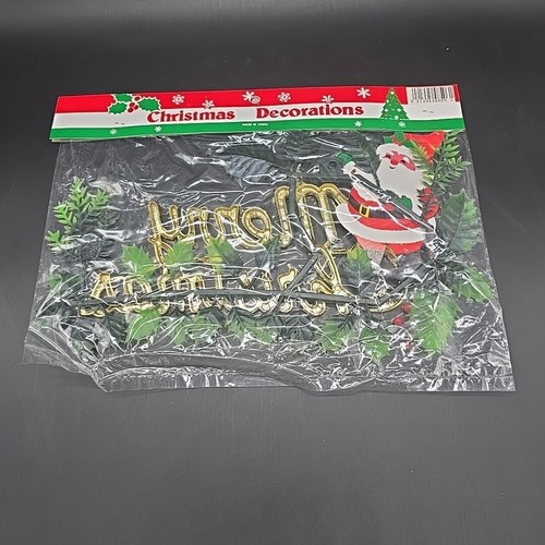 Vintage Merry Christmas Sign Plastic Metallic Wall Hanging Poinsettia 12" - Picture 4 of 6