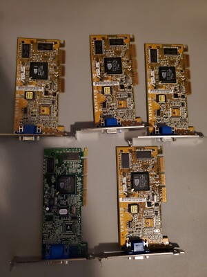Lot of 5 Nvidia RIVA TNT2 M64 Vanta 16MB AGP graphics cards, tested