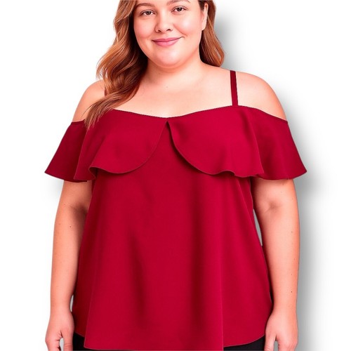 Torrid 2X Wine Red Chiffon Top Cold Shoulder Ruffle Flowy Romantic Blouse Plus