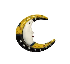 Tin Moon Wall Hanging Halloween Décor Cresent with Face 7.5"