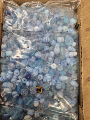 Perlenmix 3931: Indische Lampwork , Hellblau-Türkis Matt, ToninTon Mischung 500g