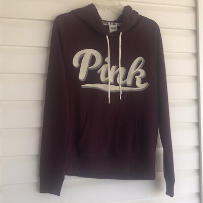 Sweat à Capuche Victoria's Secret PINK FSU - Taille S, Couleur Bordeaux Et Noir - Occasion Très Bon état
