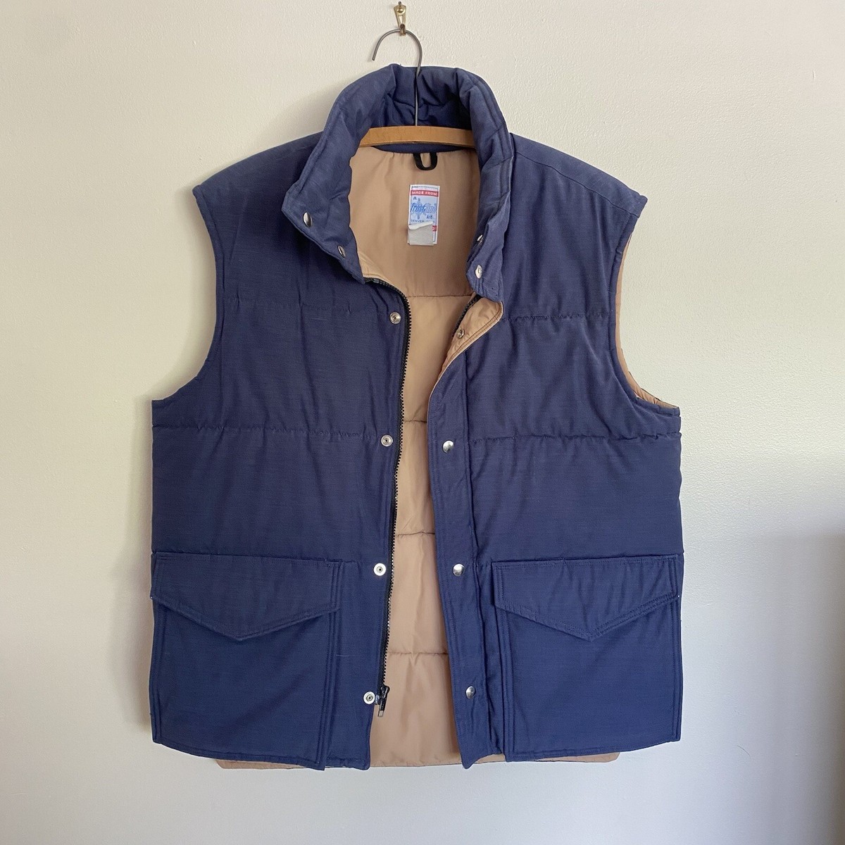 Vintage A Frostline Kit Puffer Vest Adult Navy Tan Zip-Up