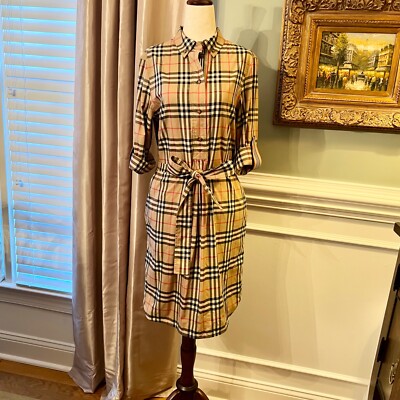 $1050 NWOT Burberry Giovanna Beige Check Plaid Shirtdress