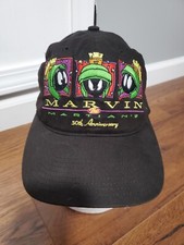 Vintage 90s Marvin the Martian Hat Cap 50th Anniversary Black 1998 Warner Bros