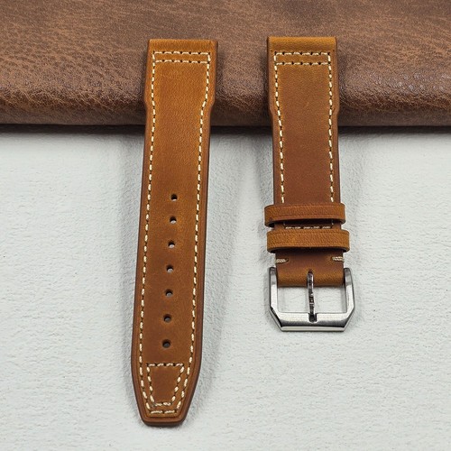 Handmade 20 21 22mm Brown Frosted Calf Leather Strap With Buckle Fit IWC Watch