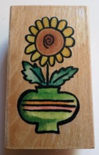Whispers Whimsical Daisy In A Flower Vase Pot Wooden Rubber Stamp