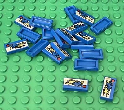 Lego 25 Blue Tile 1x2 with  Lego City Dune Buggy Transporter Set Box  Pattern