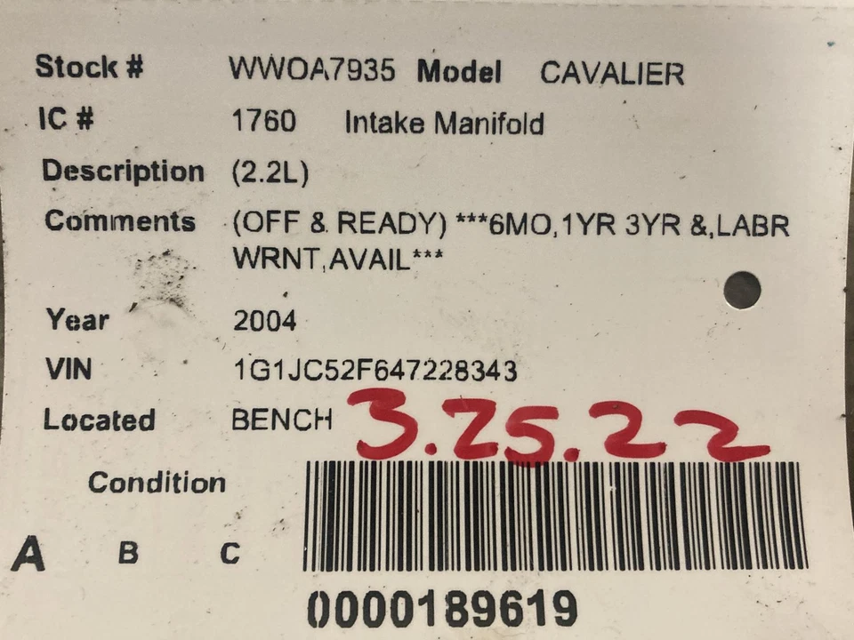 Used Engine Intake Manifold fits: 2004 Chevrolet Cavalier 2.2 Grade A Foto 4 de 4